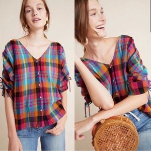 Anthropologie Maeve Amelia Plaid Button Down Top